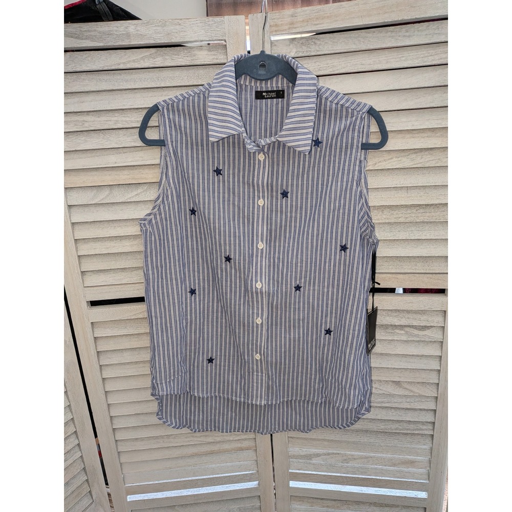 Michael Lauren Womens Sleeveless Striped Star Embroidered Button Down Size Small